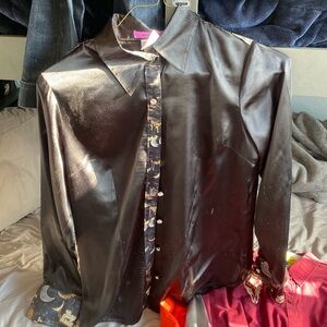 Long sleeve button up silk shirt